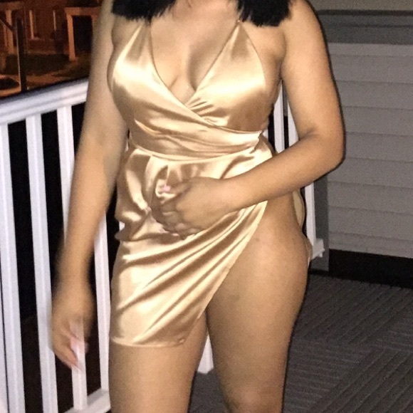 Gold Satin Mini Dress - Picture 5 of 5